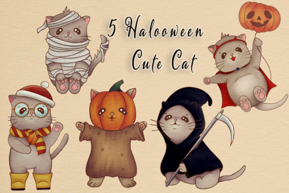 Download Cute Halloween Cat Illustrations Clipart - Cat Collection