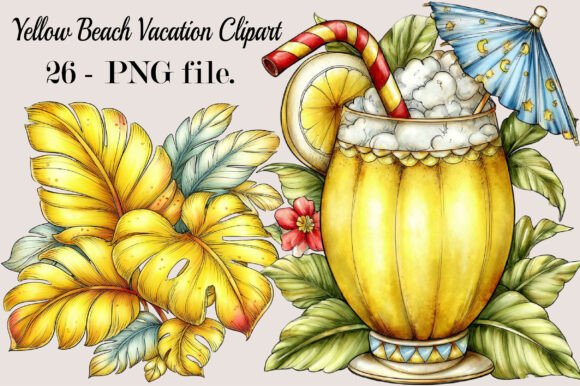 Download Yellow Beach Vacation Clipart Bundle - Cat Collection