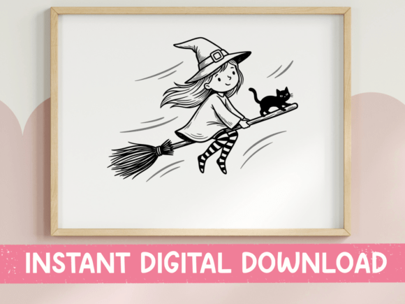 Download Witch Girl on Broomstick with Black Cat - Witch Collection