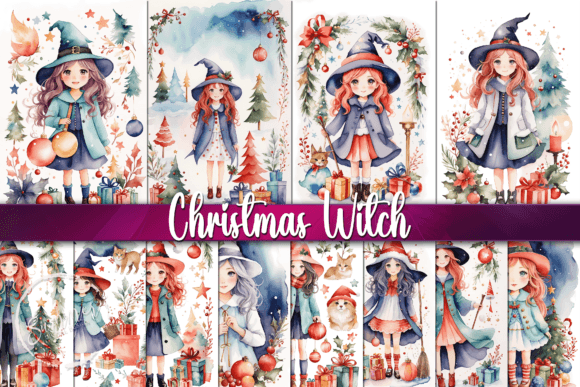 Download Watercolor Christmas Witches Backgrounds - Witch Collection
