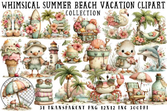 Download Whimsical Summer Beach Vacation Clipart - Cat Collection