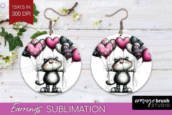 Download Valentine Cat Round Earrings PNG - Cat Collection