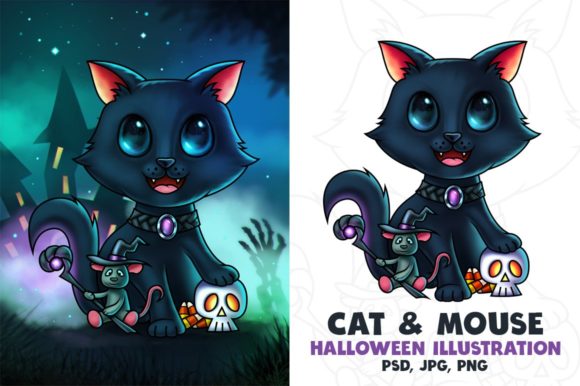Download Cat and Mouse Halloween Illustration - Cat Collection