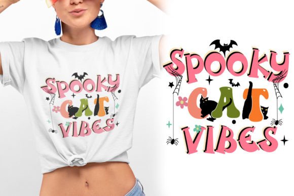 Download Retro Spooky Cat Vibes Typography Tshirt - Cat Collection