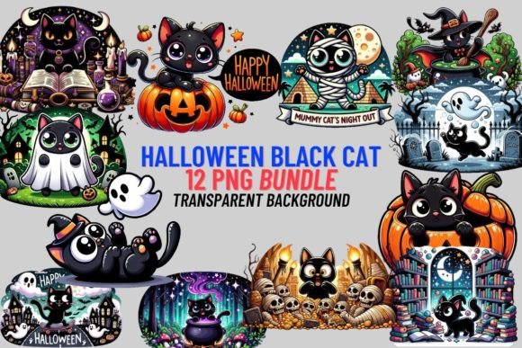 Download Cartoon Halloween Black Cats Sublimation - Cat Collection