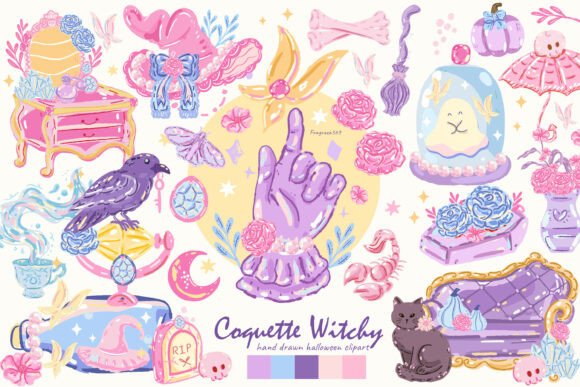 Download Coquette Witchy Halloween Clipart PNG - Witch Collection