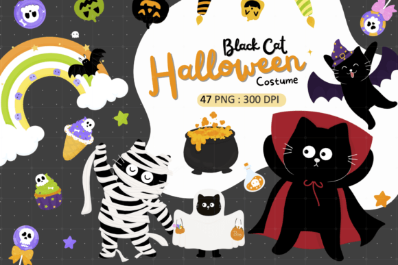 Download Black Cats Halloween Costume Clipart - Cat Collection