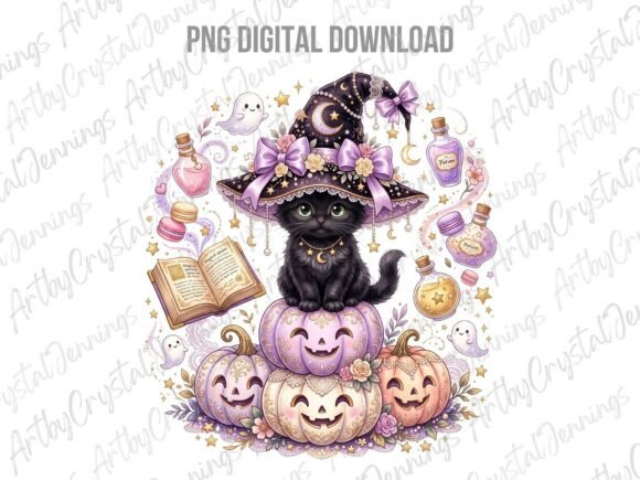 Download Cute Witch Cat Halloween Clipart PNG - Witch Collection