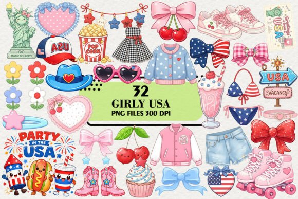 Download Kawaii Girly USA Vacation Clipart Bundle - Cat Collection