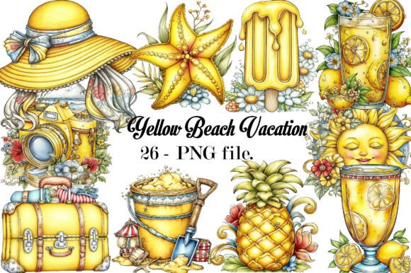 Download Yellow Beach Vacation Clipart Bundle - Cat Collection
