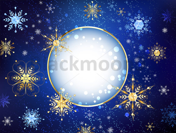 Download Round Banner with Gold Snowflakes - Premium Resources