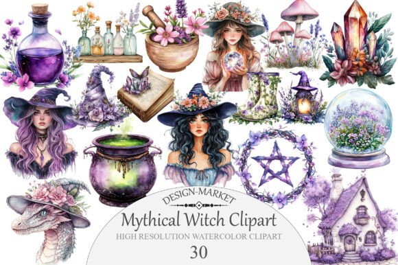 Download Watercolor Mythical Witch Clipart - Witch Collection