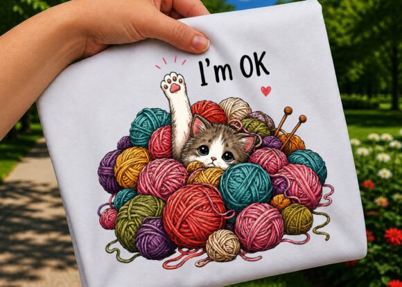 Download Funny Knitting Cat I’m OK Yarn Lover PNG - Cat Collection