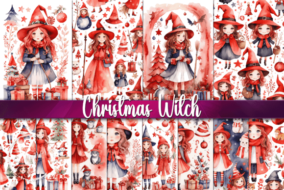 Download Watercolor Christmas Witches Backgrounds - Witch Collection