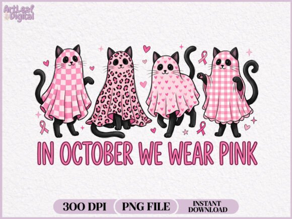 Download In October We Wear Pink Black Cat PNG - Cat Collection