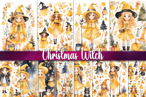 Download Watercolor Christmas Witches Backgrounds - Witch Collection