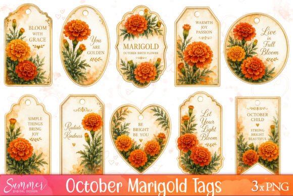 Download October Marigold Tag Sheets Printable - October Collection