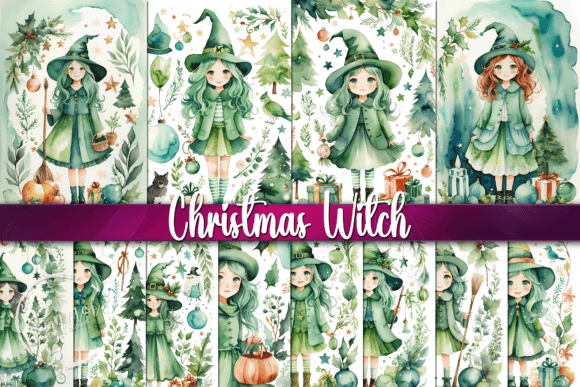 Download Watercolor Christmas Witches Backgrounds - Witch Collection
