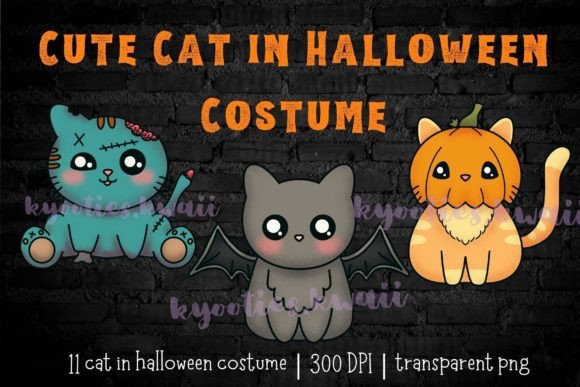 Download Cute Cat in Halloween Costume Clip Art - Cat Collection