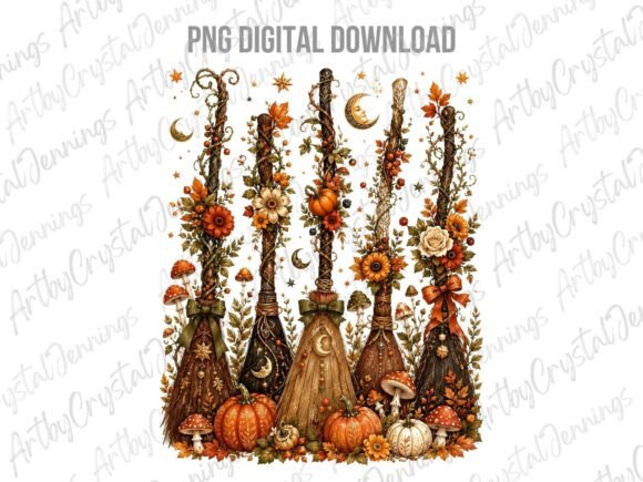 Download Floral Autumn Witch Broom PNG - Witch Collection